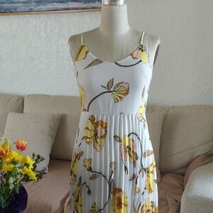 a new day White and Yellow Floral Pleated Midi Dress